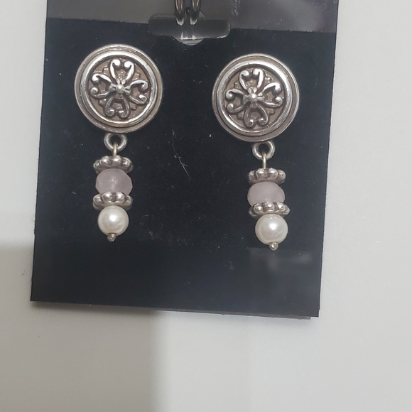 Brighton Vintage dangling rose quartz and pearl pierced Earrings - Picture 4 of 9
